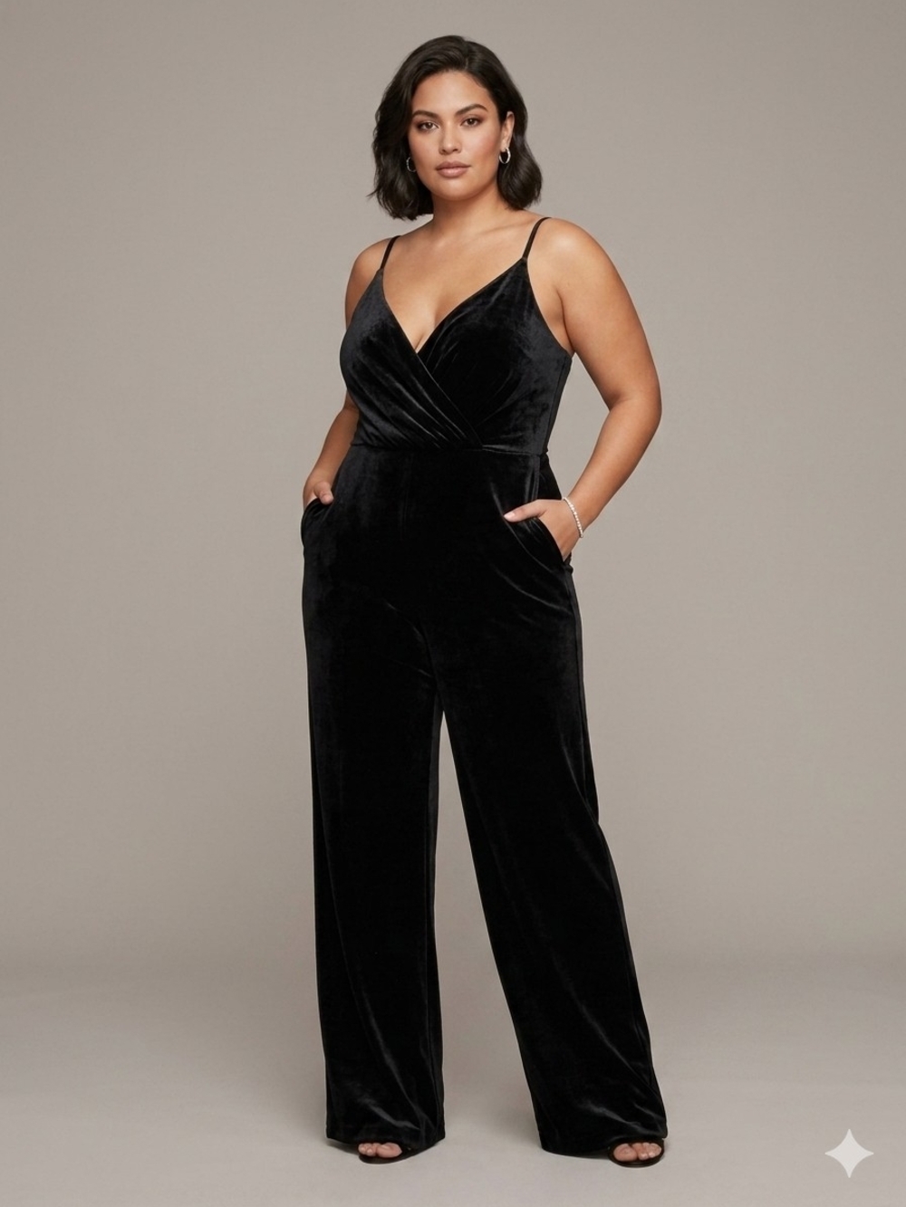 930 DB Studio Black Velvet V-Neck Wide Leg Jumpsuit - Plus Size 20